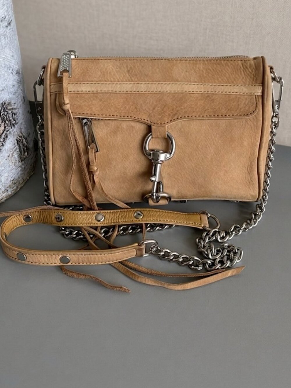 Rebecca Minkoff MAC Crossbody Bag Tan Nubuck Leather ECU
